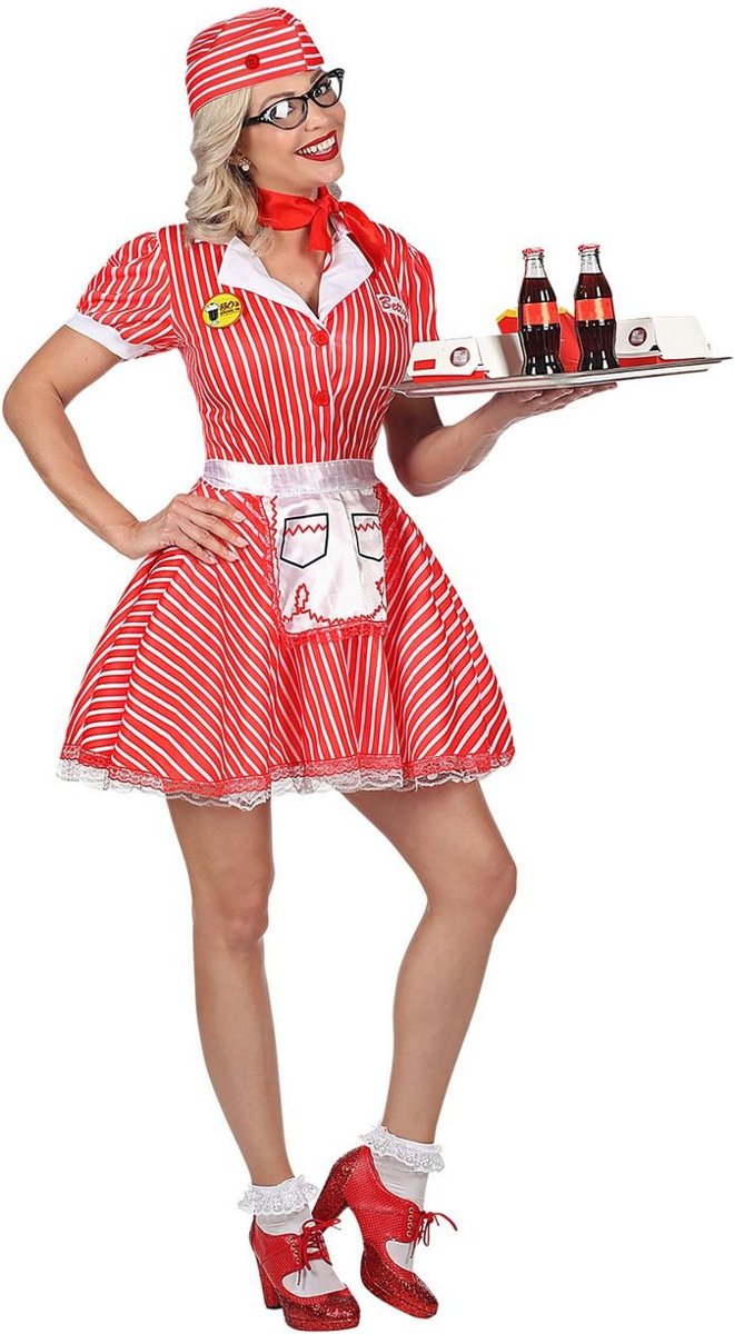 Serveersters & Kamermeisjes Kostuum | Serveester Amerikaanse Diner | Vrouw | Medium | Carnaval kostuum | Verkleedkleding